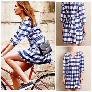 Anthropology Maeve Devery Blue Plaid Dress - S